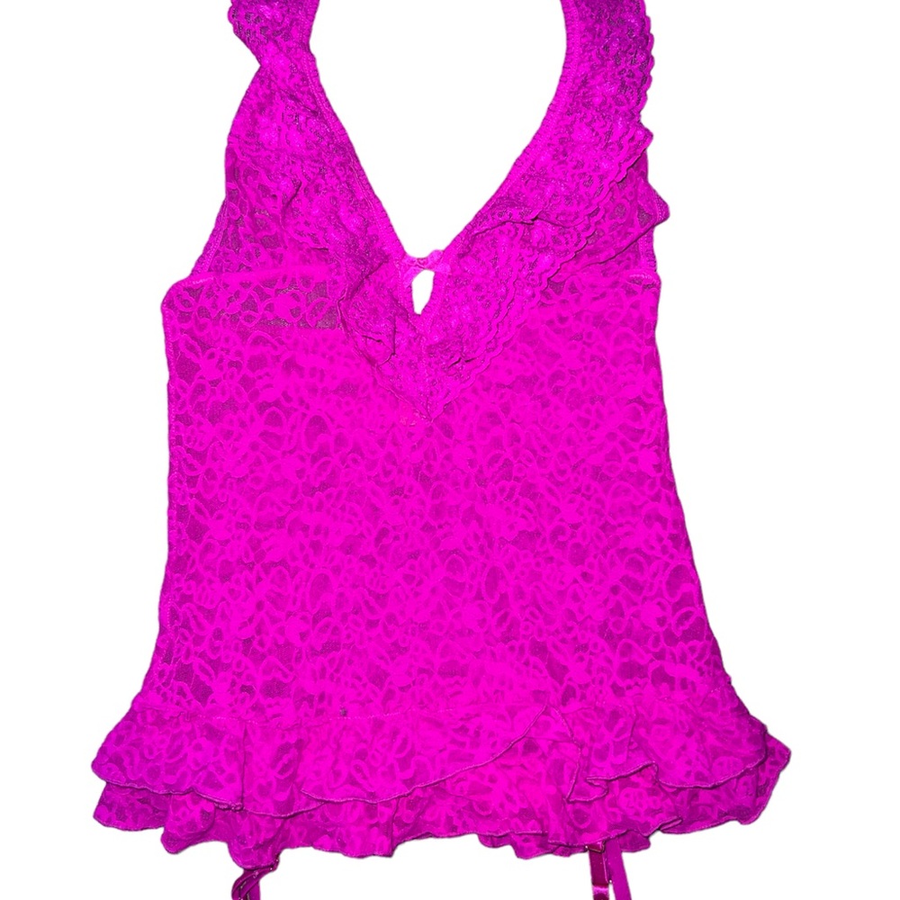 vintage victoria secret hot pink lace lingerie halter top